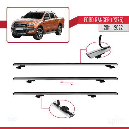 Compatible avec Ford Ranger (P375) 2011-2022 BASIC Model Barres de Toit Railing Porte-Bagages de Voiture Gris Aluminium 2 Barres