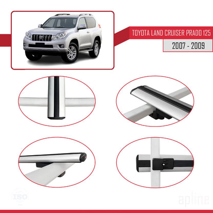 Compatible avec Toyota Land Cruiser Prado (J125) 2007-2009 BASIC Model Barres de Toit Railing Porte-Bagages de Voiture Gris Aluminium 2 Barres