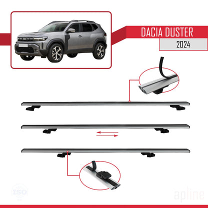 BASIC Model Dakdrager bagagedrager compatibel met Dacia Duster 3 (P1310) 2024-2025 Spoorstaven Grijs Aluminium 2 Staven