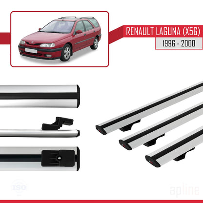 Compatibile con Renault Laguna (X56) 1996-200 BASIC Model Barre Tetto Portapacchi Auto Barre Portatutto Grigo Alluminio 3 Barre