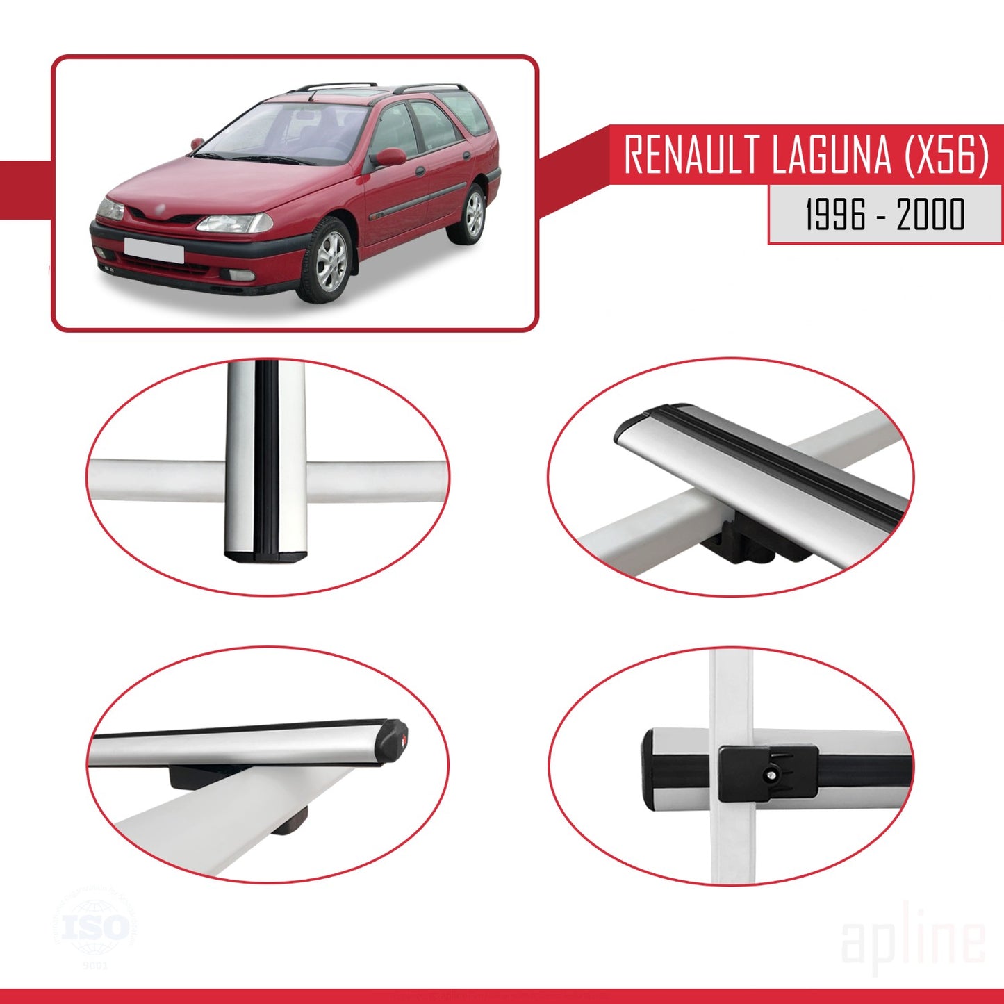 Compatibile con Renault Laguna (X56) 1996-200 BASIC Model Barre Tetto Portapacchi Auto Barre Portatutto Grigo Alluminio 3 Barre