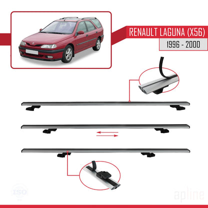 Compatibile con Renault Laguna (X56) 1996-200 BASIC Model Barre Tetto Portapacchi Auto Barre Portatutto Grigo Alluminio 3 Barre