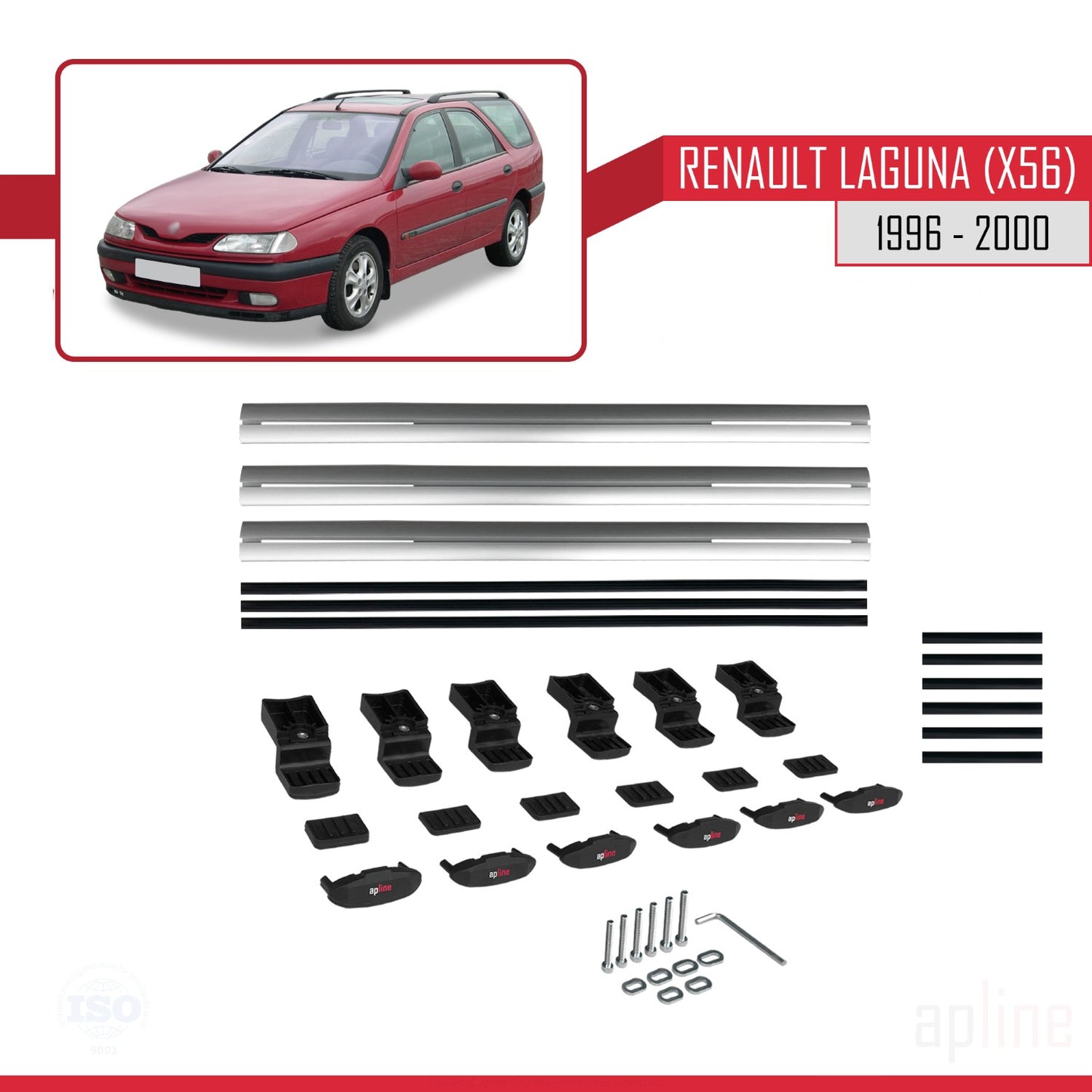 Compatibile con Renault Laguna (X56) 1996-200 BASIC Model Barre Tetto Portapacchi Auto Barre Portatutto Grigo Alluminio 3 Barre