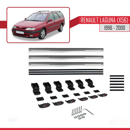 Compatibile con Renault Laguna (X56) 1996-200 BASIC Model Barre Tetto Portapacchi Auto Barre Portatutto Grigo Alluminio 3 Barre