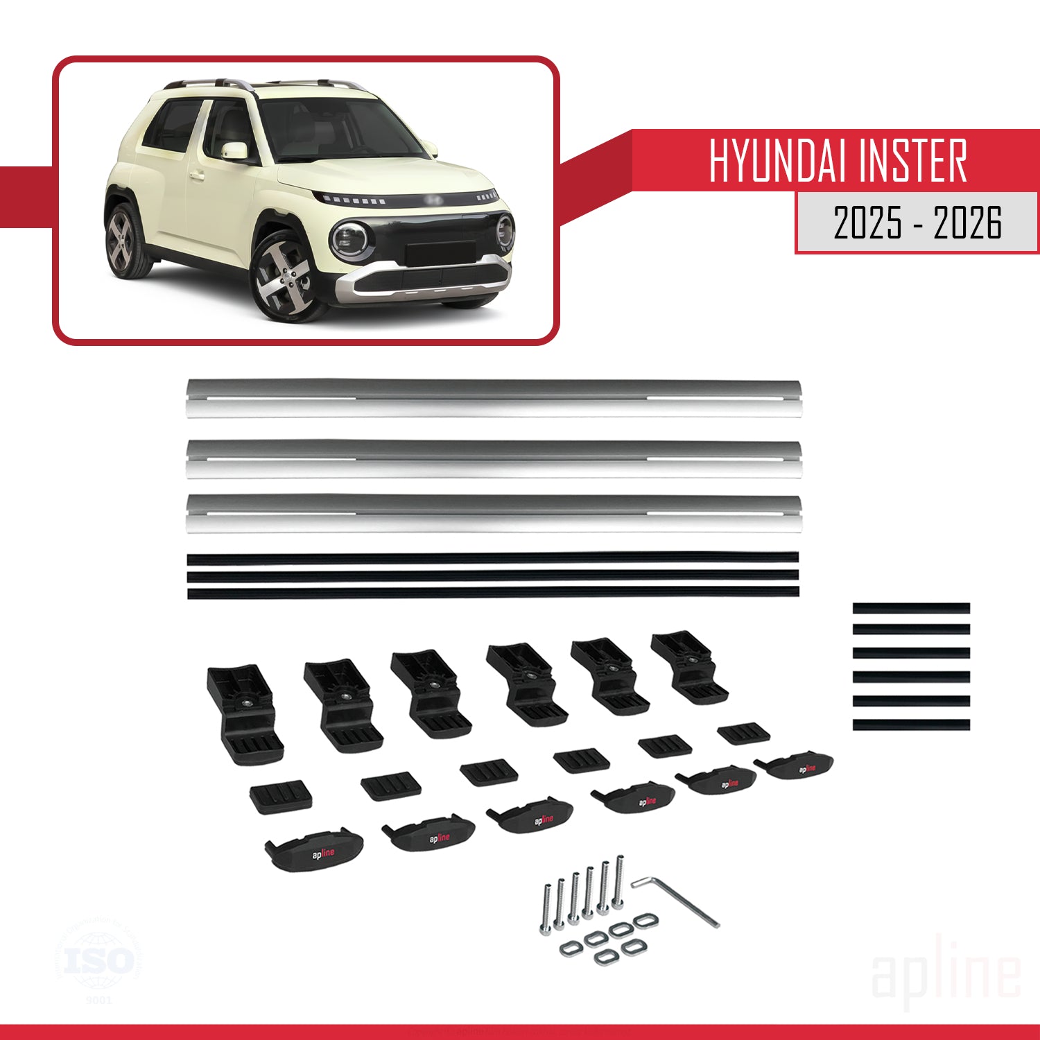 Compatible avec Hyundai Inster 2025-2026 BASIC Model Barres de Toit Railing Porte-Bagages de Voiture Gris Aluminium 3 Barres