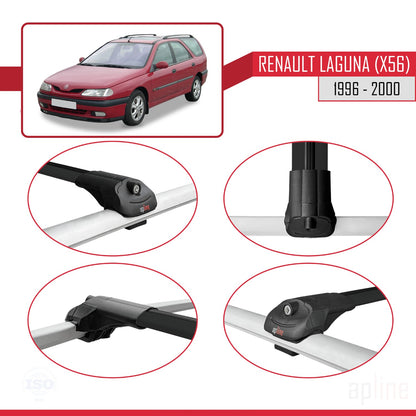 Compatible avec Renault Laguna (X56) 1996-200 ACE-1 Barres de Toit Railing Porte-Bagages de Voiture Noir Aluminium 3 Barres