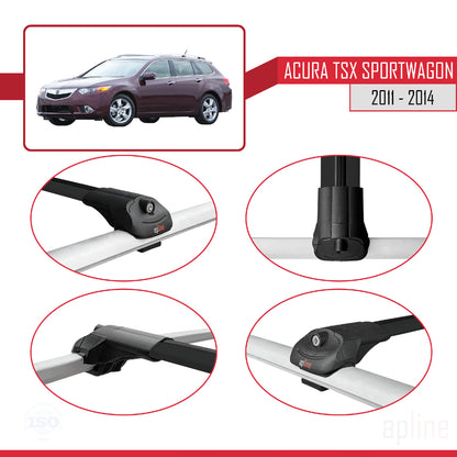 Compatible avec Acura TSX Sportwagon 2011-2014 ACE-1 Barres de Toit Railing Porte-Bagages de Voiture Noir Aluminium 3 Barres