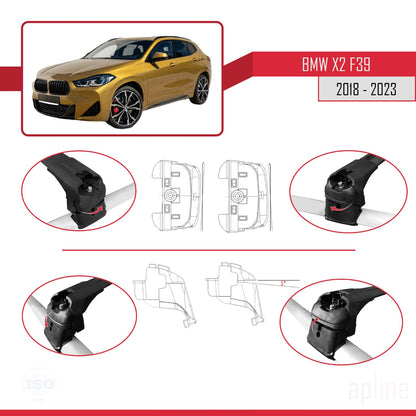 Compatible con BMW X2 (F39) 2018-2023 ACE-2 Barras de Techo Auto Portaequipajes Barras Transversales Negro Aluminio 2 Barras