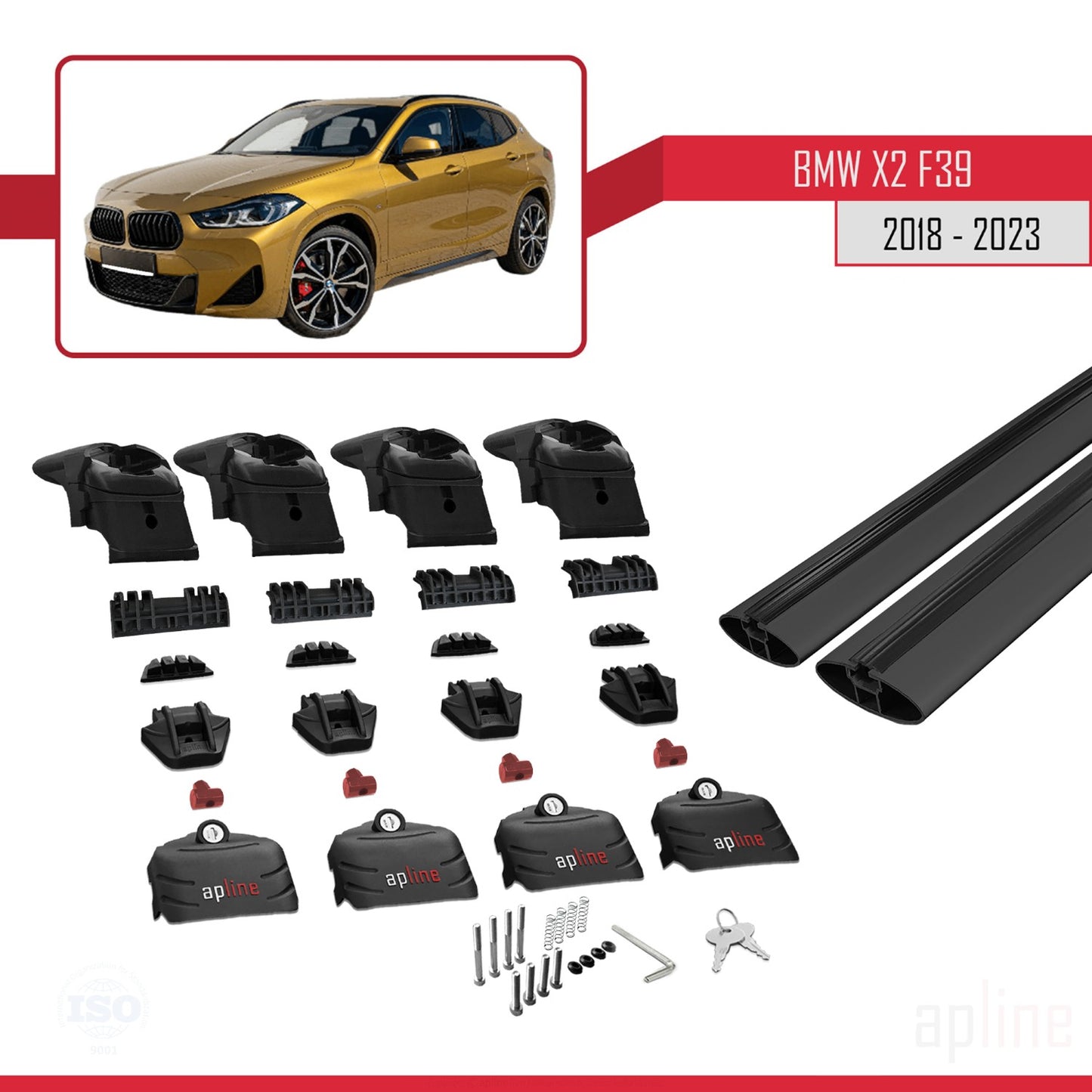 Compatible con BMW X2 (F39) 2018-2023 ACE-2 Barras de Techo Auto Portaequipajes Barras Transversales Negro Aluminio 2 Barras