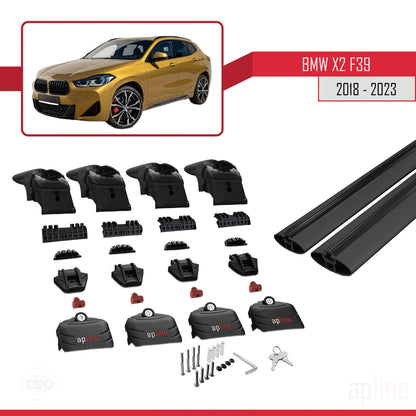 Compatible con BMW X2 (F39) 2018-2023 ACE-2 Barras de Techo Auto Portaequipajes Barras Transversales Negro Aluminio 2 Barras