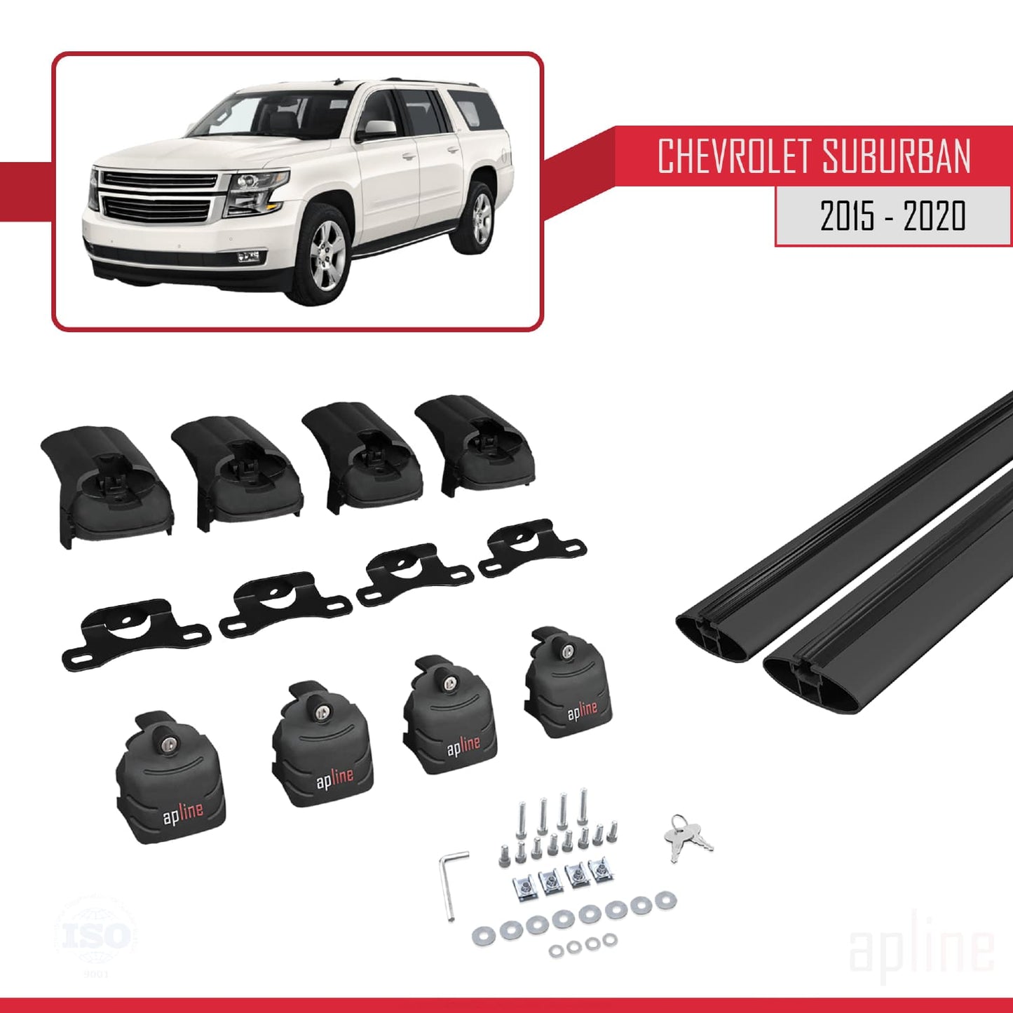 Compatible avec Chevrolet Suburban 2015-2020 ACE-2 Barres de Toit Railing Porte-Bagages de Voiture Noir Aluminium 2 Barres