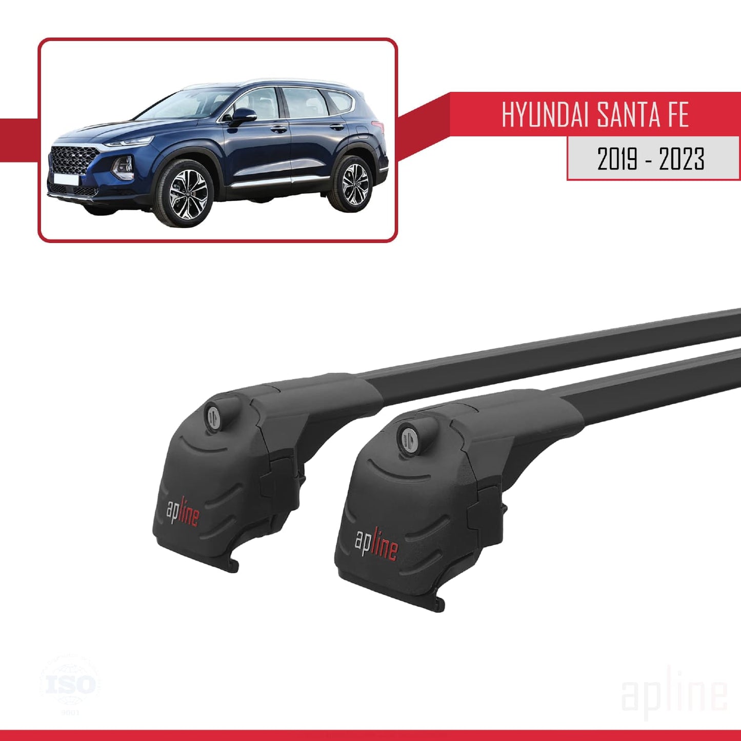 Compatible avec Hyundai Santa Fe 4 (TM) 2019-2023 ACE-2 Barres de Toit Railing Porte-Bagages de Voiture Noir Aluminium 2 Barres