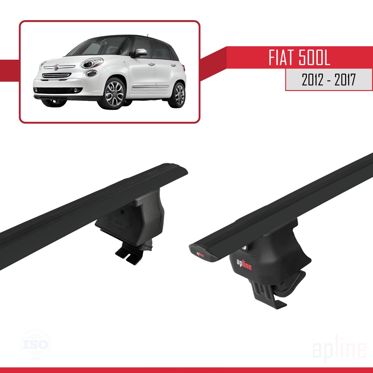 Compatible avec Fiat 500 L 2012-2017 ACE-4 Barres de Toit Railing Porte-Bagages de Voiture Noir Aluminium 2 Barres