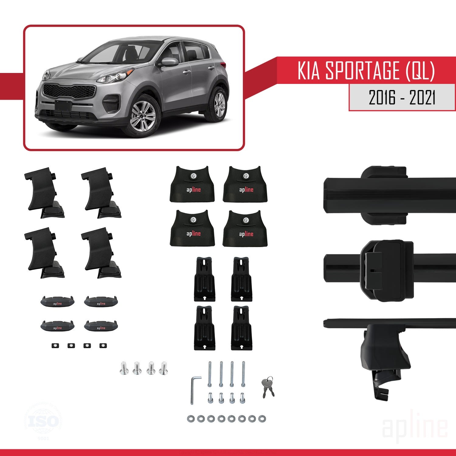 Compatible avec Kia Sportage (QL) 2016-2021 ACE-4 Barres de Toit Railing Porte-Bagages de Voiture Noir Aluminium 2 Barres