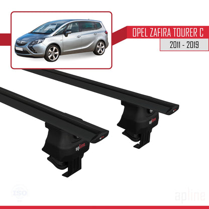 Compatible avec Opel Zafira Tourer C 2011-2019 ACE-4 Barres de Toit Railing Porte-Bagages de Voiture Noir Aluminium 2 Barres