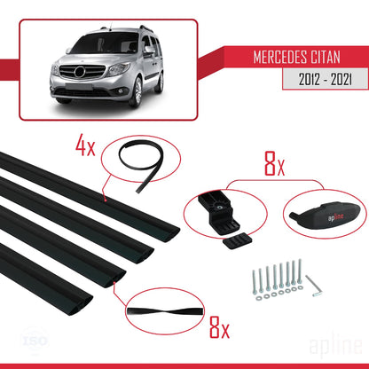 Kompatibel mit Mercedes Citan (W415) 2012-2021 BASIC Model Relingträger Dachträger Auto Gepäckträger Schwarz Aluminium 4 Stangen