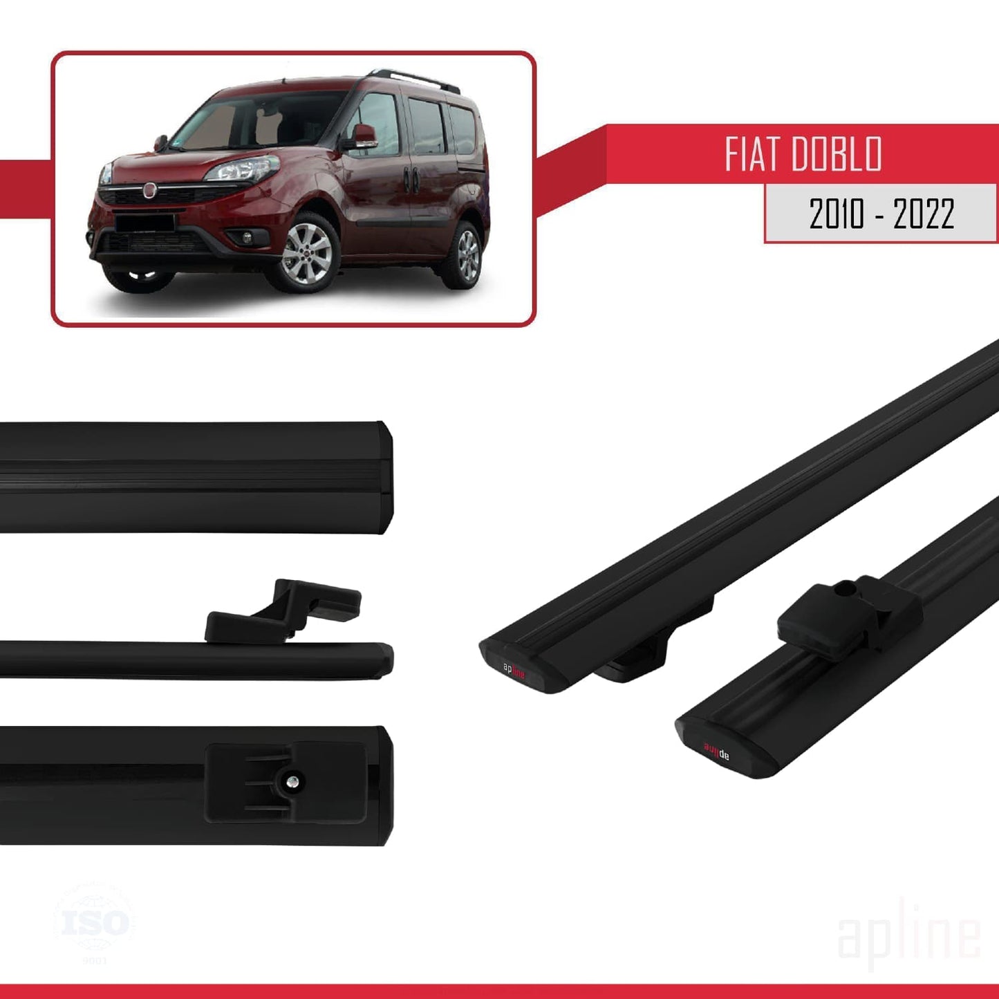 Compatibile con Fiat Doblo 2 2010-2022 modello BASIC Barre portatutto Railing Portapacchi per auto Alluminio nero 2 barre