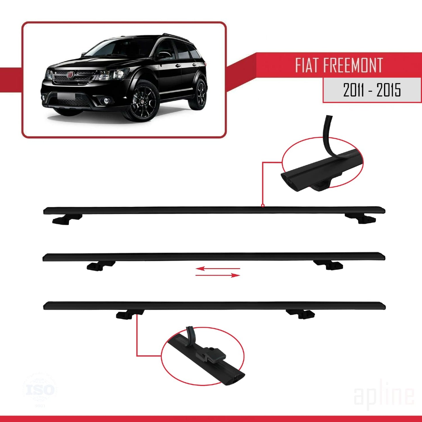 Compatible avec Fiat Freemont 2011-2015 BASIC Model Barres de Toit Railing Porte-Bagages de Voiture Noir Aluminium 3 Barres