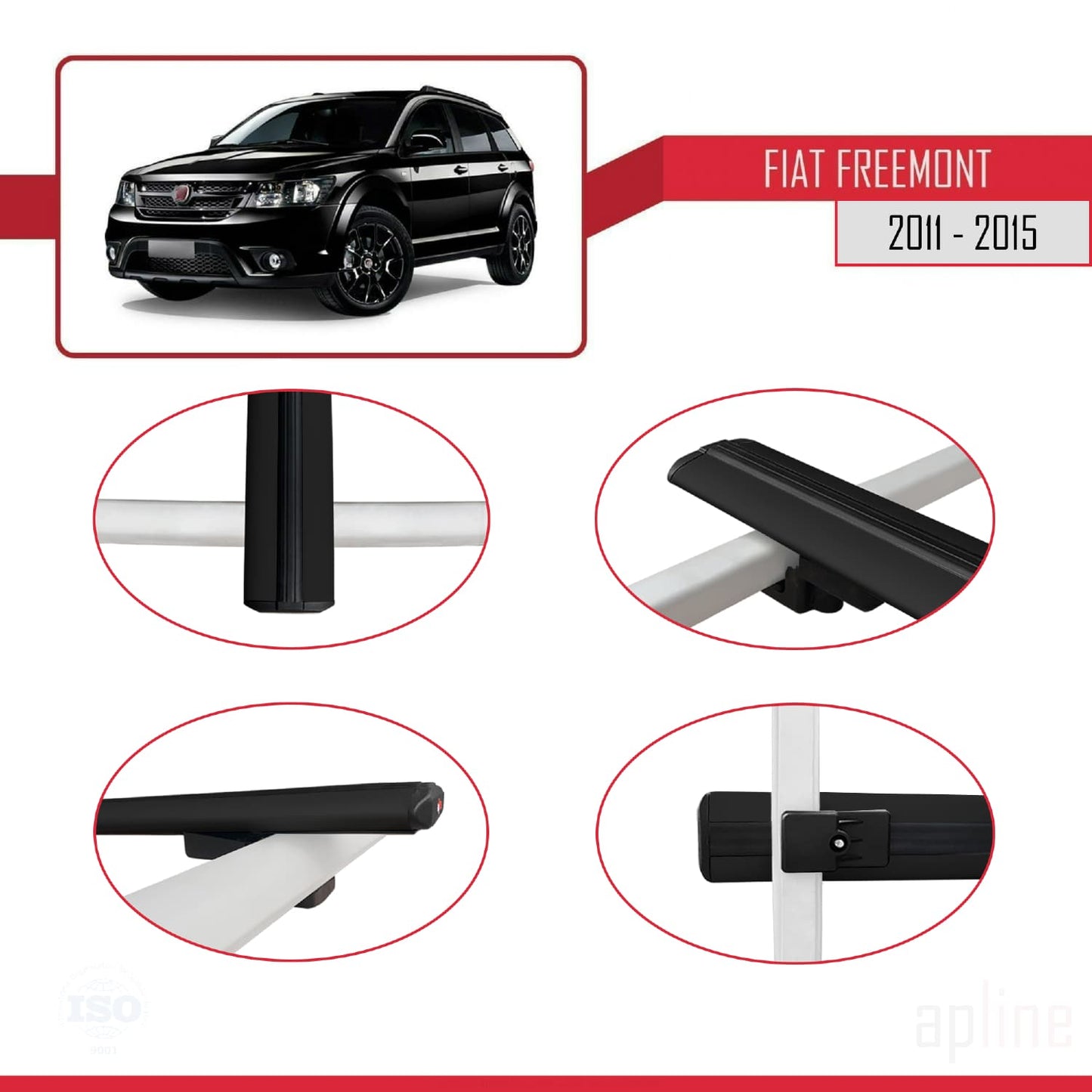 Compatible avec Fiat Freemont 2011-2015 BASIC Model Barres de Toit Railing Porte-Bagages de Voiture Noir Aluminium 2 Barres