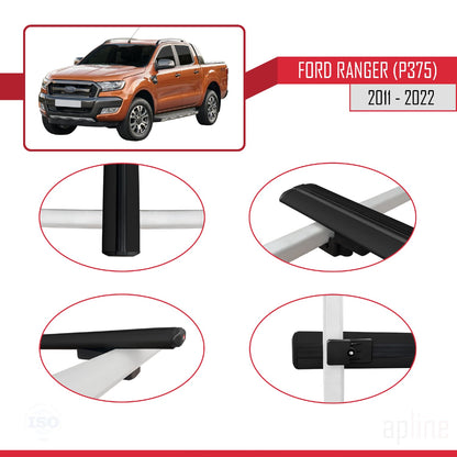 Compatibile con Ford Ranger (P375) 2011-2022 BASIC Model Barre Tetto Portapacchi Auto Barre Portatutto Nero Alluminio 3 Barre