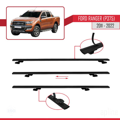 Compatibile con Ford Ranger (P375) 2011-2022 BASIC Model Barre Tetto Portapacchi Auto Barre Portatutto Nero Alluminio 3 Barre