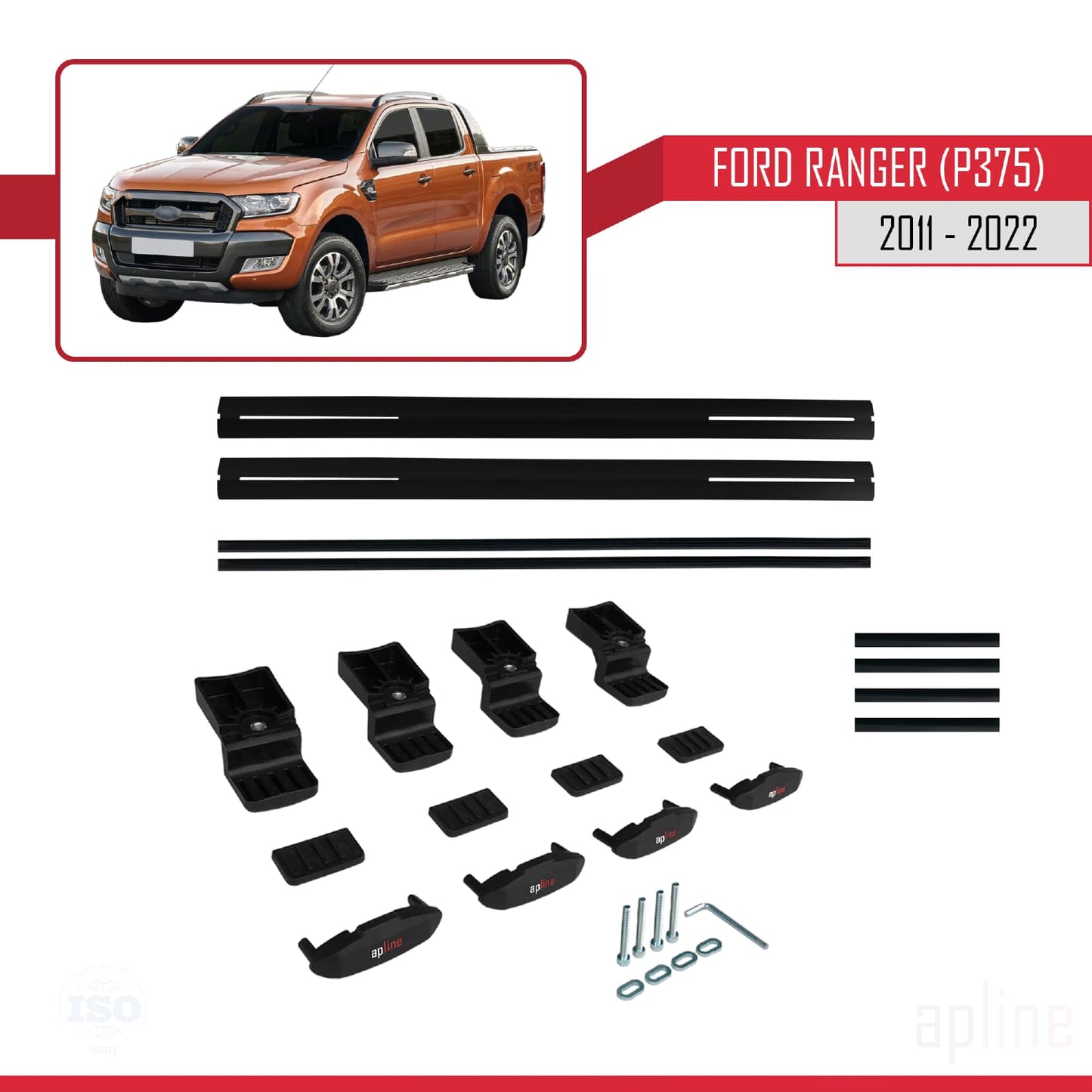 Compatible con Ford Ranger (P375) 2011-2022 BASIC Model Barras de Techo Auto Portaequipajes Barras Transversales Negro Aluminio 2 Barras
