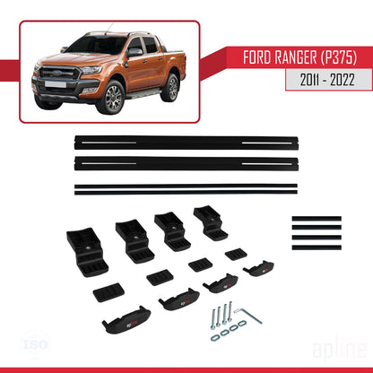 Compatible con Ford Ranger (P375) 2011-2022 BASIC Model Barras de Techo Auto Portaequipajes Barras Transversales Negro Aluminio 2 Barras