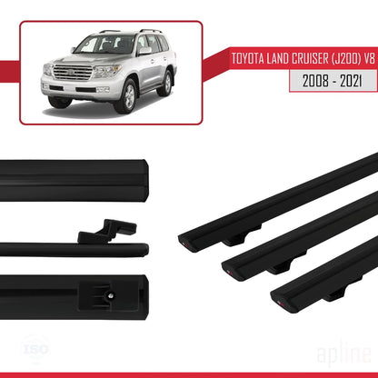 Compatible avec Toyota Land Cruiser V8 (J200) 2008-2021 BASIC Model Barres de Toit Railing Porte-Bagages de Voiture Noir Aluminium 3 Barres