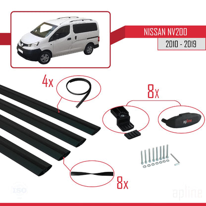 Compatible avec Nissan NV200 (M20) 2010-2019 Siyah BASIC Model Barres de Toit Railing Porte-Bagages de Voiture Noir Aluminium 4 Barres