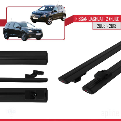 Compatibile con Nissan Qashqai +2 (NJ10) 2008-2013 BASIC Model Barre Tetto Portapacchi Auto Barre Portatutto Nero Alluminio 2 Barre