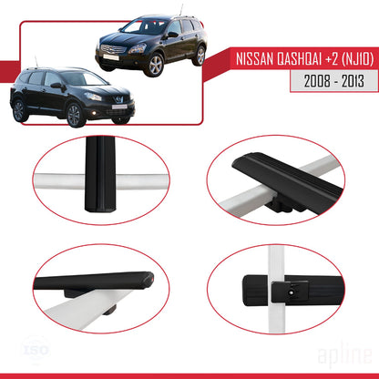 Compatibile con Nissan Qashqai +2 (NJ10) 2008-2013 BASIC Model Barre Tetto Portapacchi Auto Barre Portatutto Nero Alluminio 2 Barre