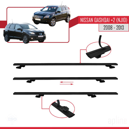 Compatibile con Nissan Qashqai +2 (NJ10) 2008-2013 BASIC Model Barre Tetto Portapacchi Auto Barre Portatutto Nero Alluminio 2 Barre
