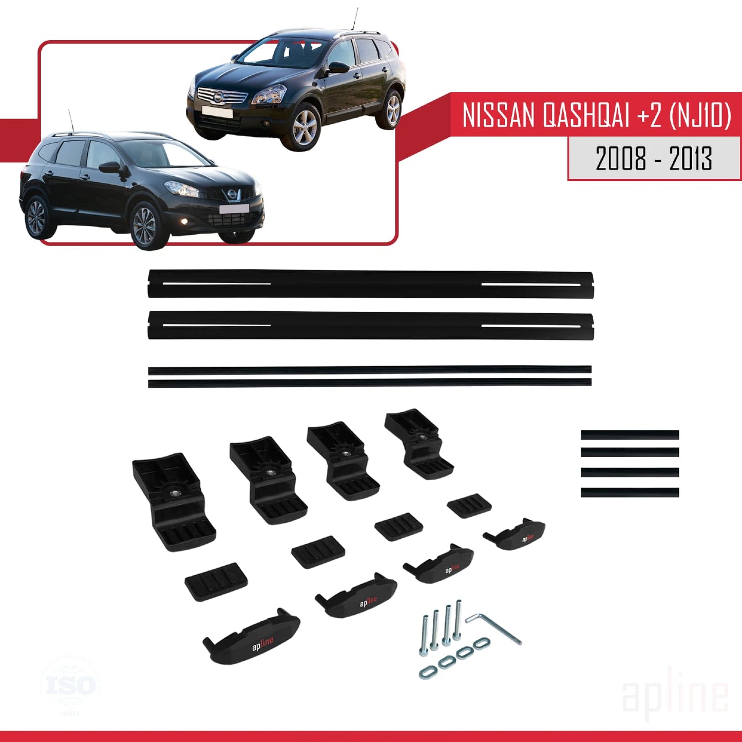 Compatibile con Nissan Qashqai +2 (NJ10) 2008-2013 BASIC Model Barre Tetto Portapacchi Auto Barre Portatutto Nero Alluminio 2 Barre
