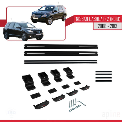 Compatibile con Nissan Qashqai +2 (NJ10) 2008-2013 BASIC Model Barre Tetto Portapacchi Auto Barre Portatutto Nero Alluminio 2 Barre