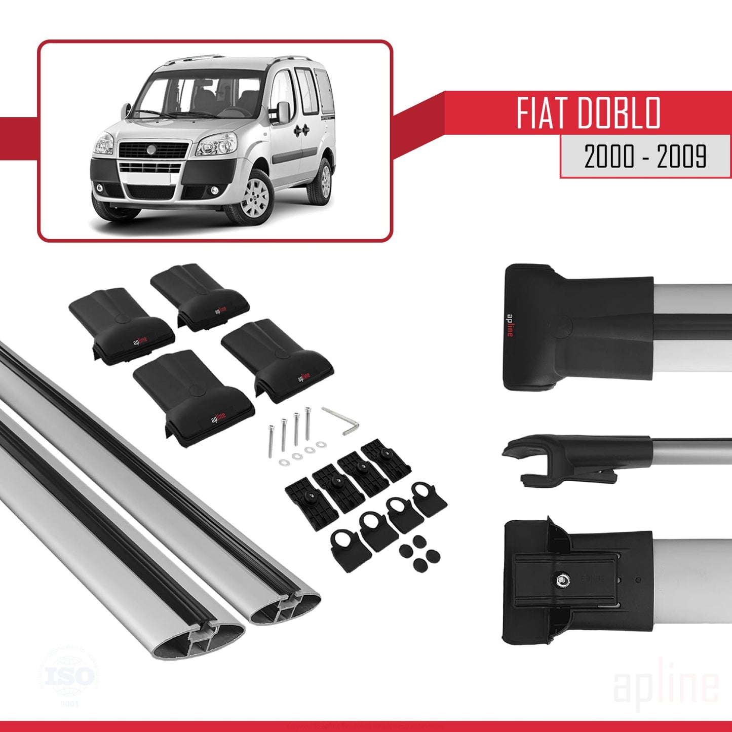 Compatible avec Fiat Doblo 2000-2009 Barres de Toit FLY Modèle Railing Porte-Bagages de voiture GRIS
