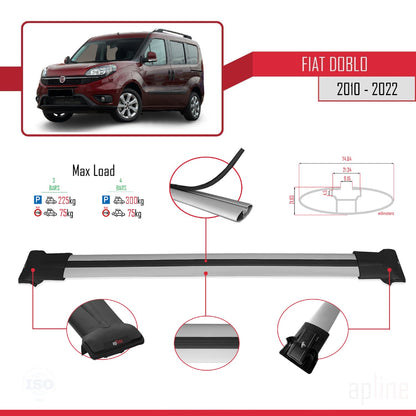 Compatible avec Fiat Doblo 2 2010-2022 FLY Model Barres de Toit Railing Porte-Bagages de Voiture Gris Aluminium 4 Barres