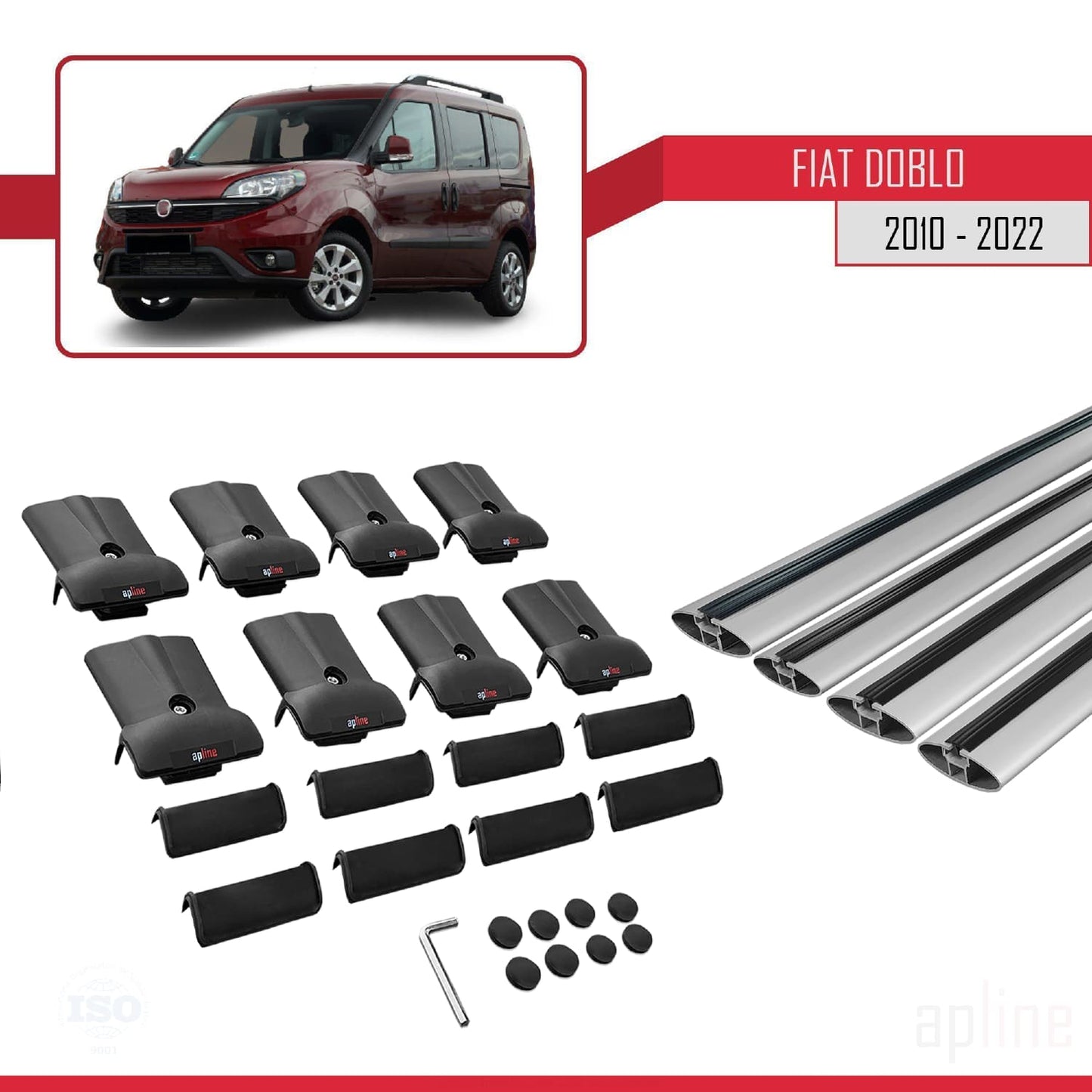Compatible avec Fiat Doblo 2 2010-2022 FLY Model Barres de Toit Railing Porte-Bagages de Voiture Gris Aluminium 4 Barres