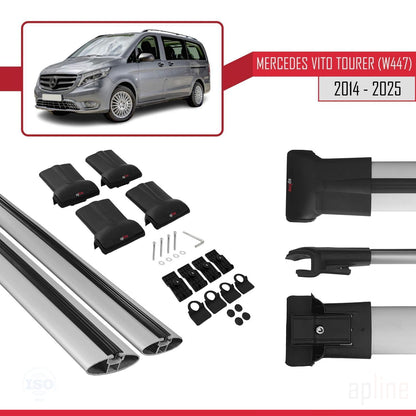 Compatible avec Mercedes Vito Tourer (W447) 2014-2025 FLY Model Barres de Toit Railing Porte-Bagages de Voiture Gris Aluminium 2 Barres