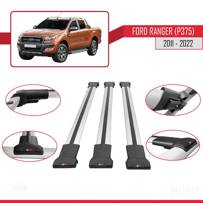 Compatibile con Ford Ranger (P375) 2011-2022 FLY Model Barre Tetto Portapacchi Auto Barre Portatutto Grigo Alluminio 3 Barre