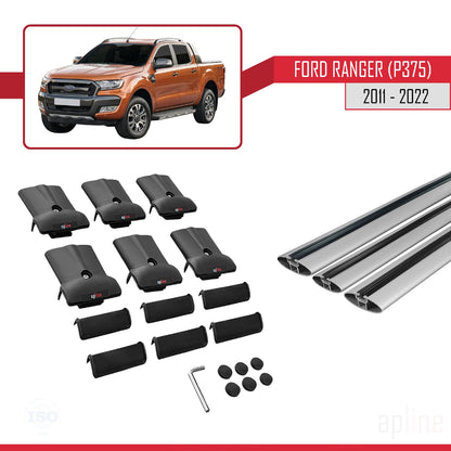 Compatibile con Ford Ranger (P375) 2011-2022 FLY Model Barre Tetto Portapacchi Auto Barre Portatutto Grigo Alluminio 3 Barre