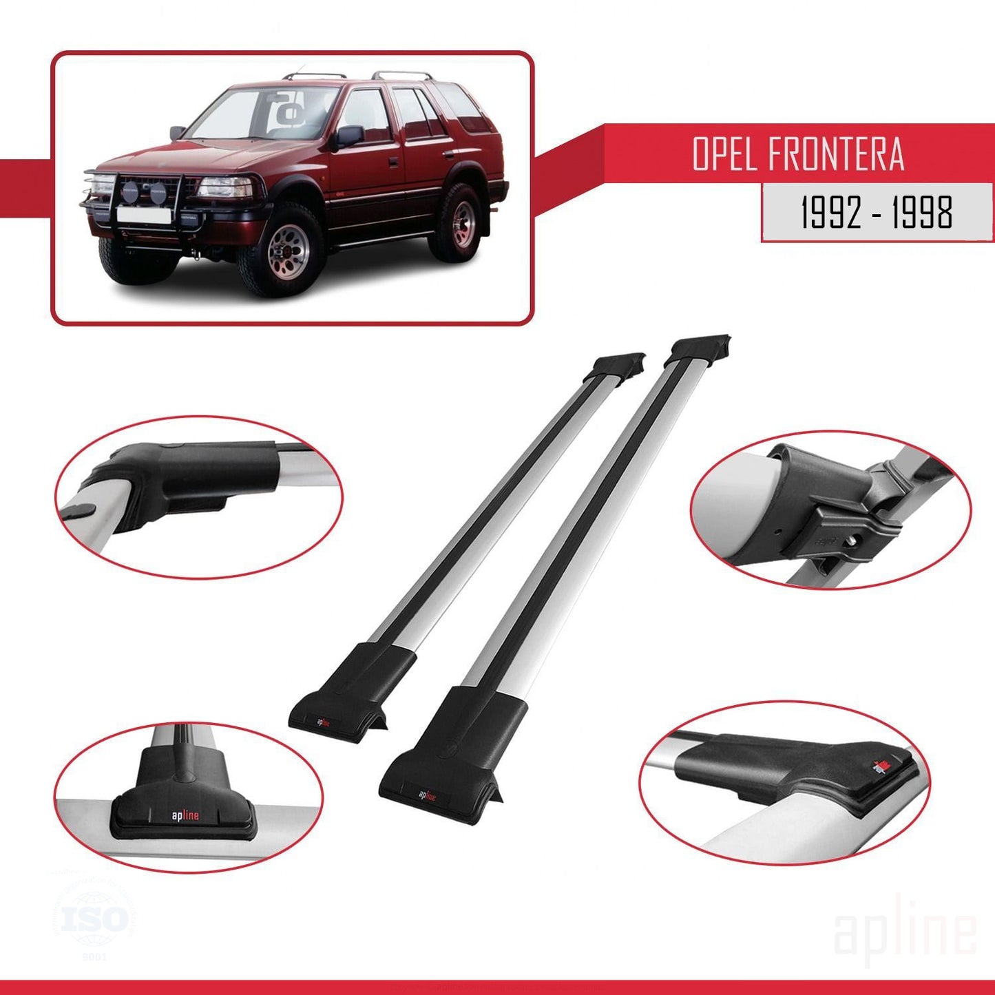 Compatible avec Opel Frontera 1992-1998 FLY Model Barres de Toit Railing Porte-Bagages de Voiture Gris Aluminium 2 Barres