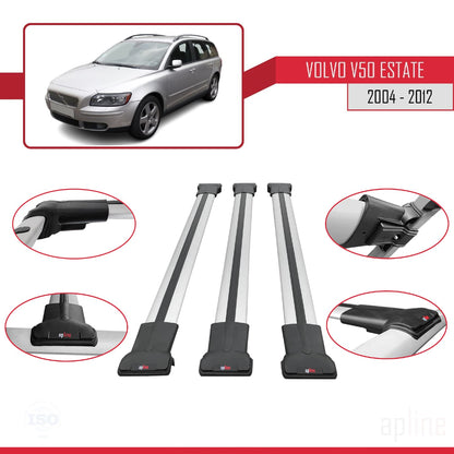 Compatibile con Volvo V50 2004-2012 FLY Model Barre Tetto Portapacchi Auto Barre Portatutto Grigo Alluminio 3 Barre