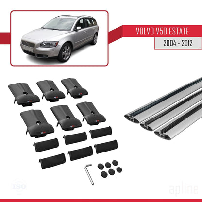 Compatibile con Volvo V50 2004-2012 FLY Model Barre Tetto Portapacchi Auto Barre Portatutto Grigo Alluminio 3 Barre