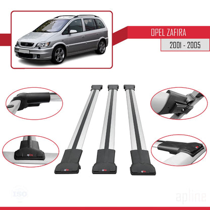 FLY Model Dakdrager bagagedrager compatibel met Opel Zafira A (T98) 2001-2005 Spoorstaven Grijs Aluminium 3 Staven