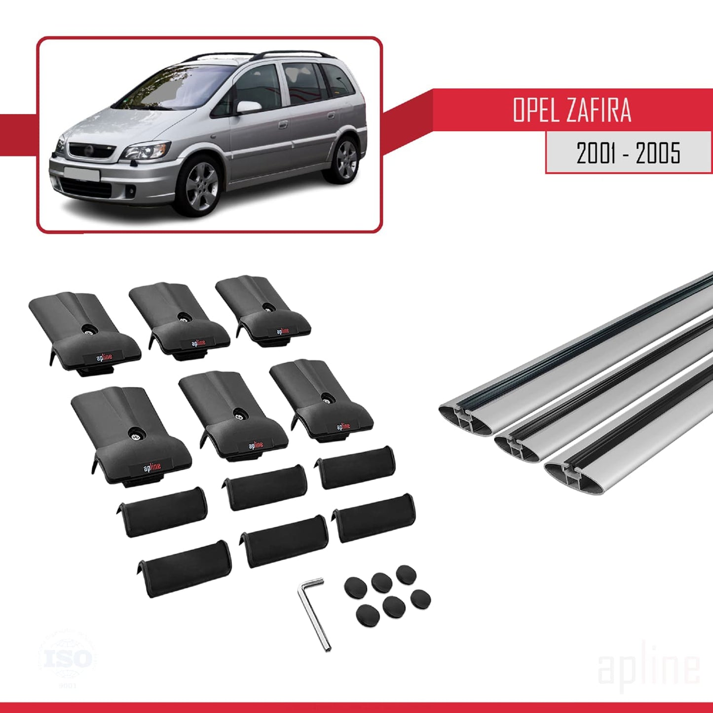 FLY Model Dakdrager bagagedrager compatibel met Opel Zafira A (T98) 2001-2005 Spoorstaven Grijs Aluminium 3 Staven