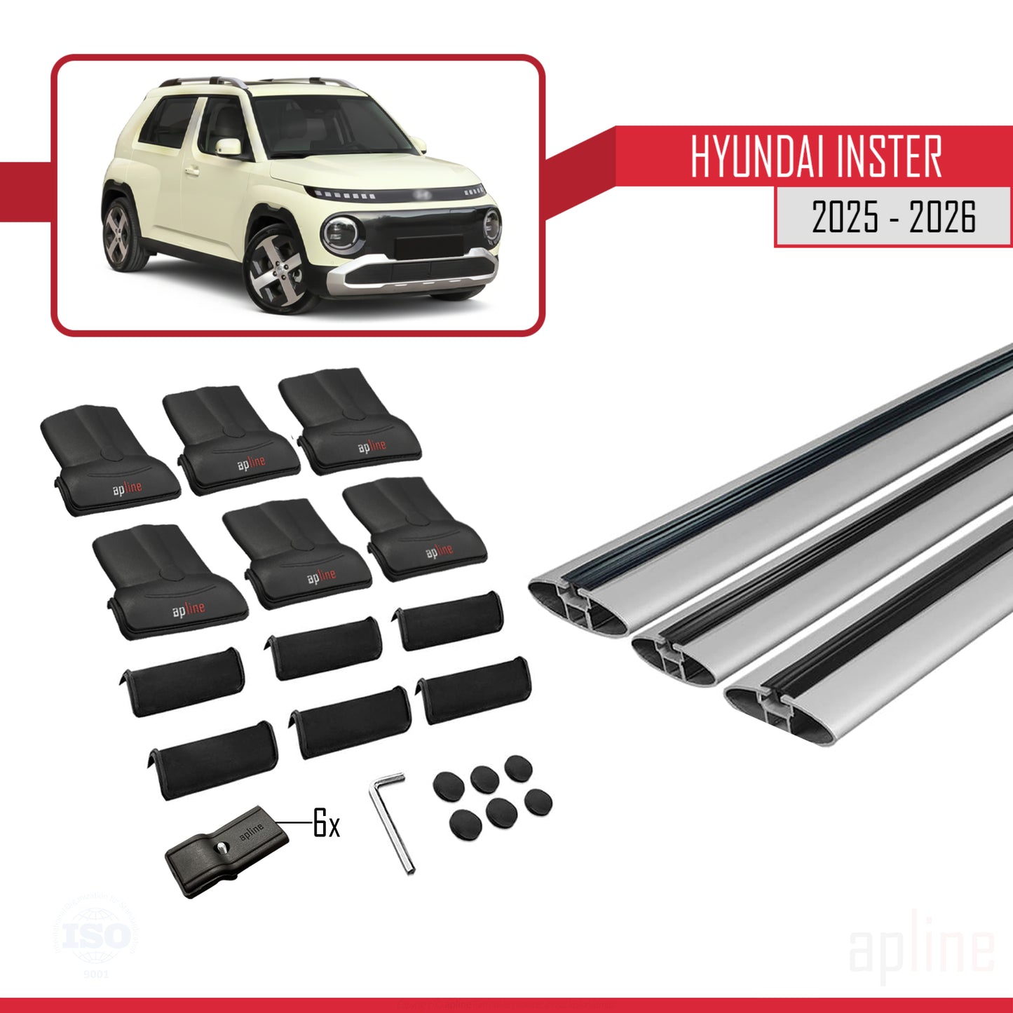 Compatible avec Hyundai Inster 2025-2026 FLY Model Barres de Toit Railing Porte-Bagages de Voiture Gris Aluminium 3 Barres