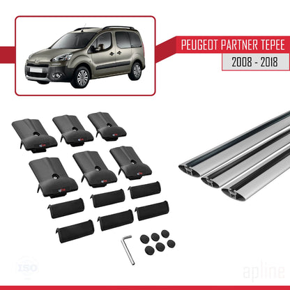 Compatible avec Peugeot Partner 2 Tepee 2008-2018 FLY Model Barres de Toit Railing Porte-Bagages de Voiture Gris Aluminium 3 Barres