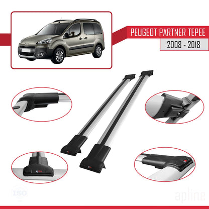 Compatible avec Peugeot Partner 2 Tepee 2008-2018 FLY Model Barres de Toit Railing Porte-Bagages de Voiture Gris Aluminium 2 Barres