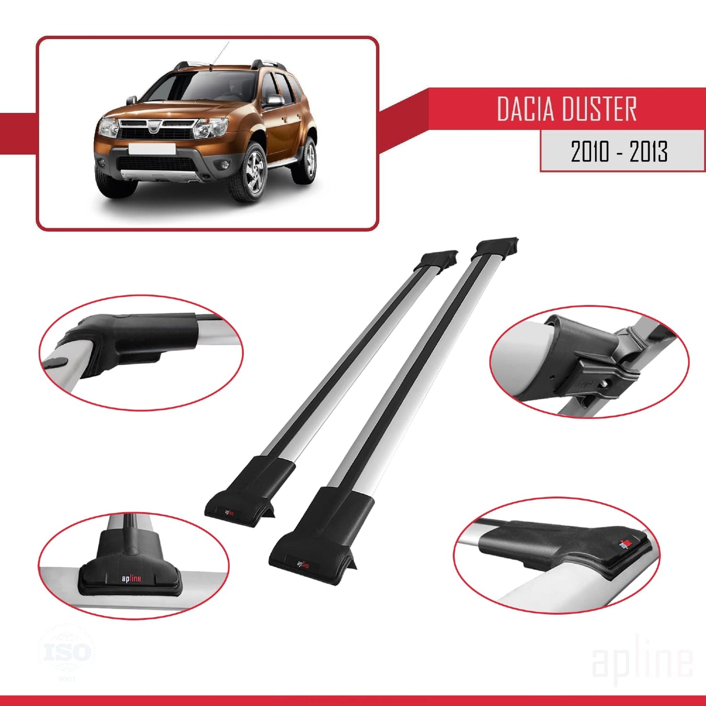 Compatibile con Dacia Duster (HS) Pre-Facelift 2010-2013 FLY Model Barre Tetto Portapacchi Auto Barre Portatutto Grigo Alluminio 2 Barre