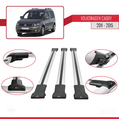 FLY Model Dakdrager bagagedrager compatibel met Volkswagen Caddy 3 (2K) 2011-2015 Spoorstaven Grijs Aluminium 3 Staven